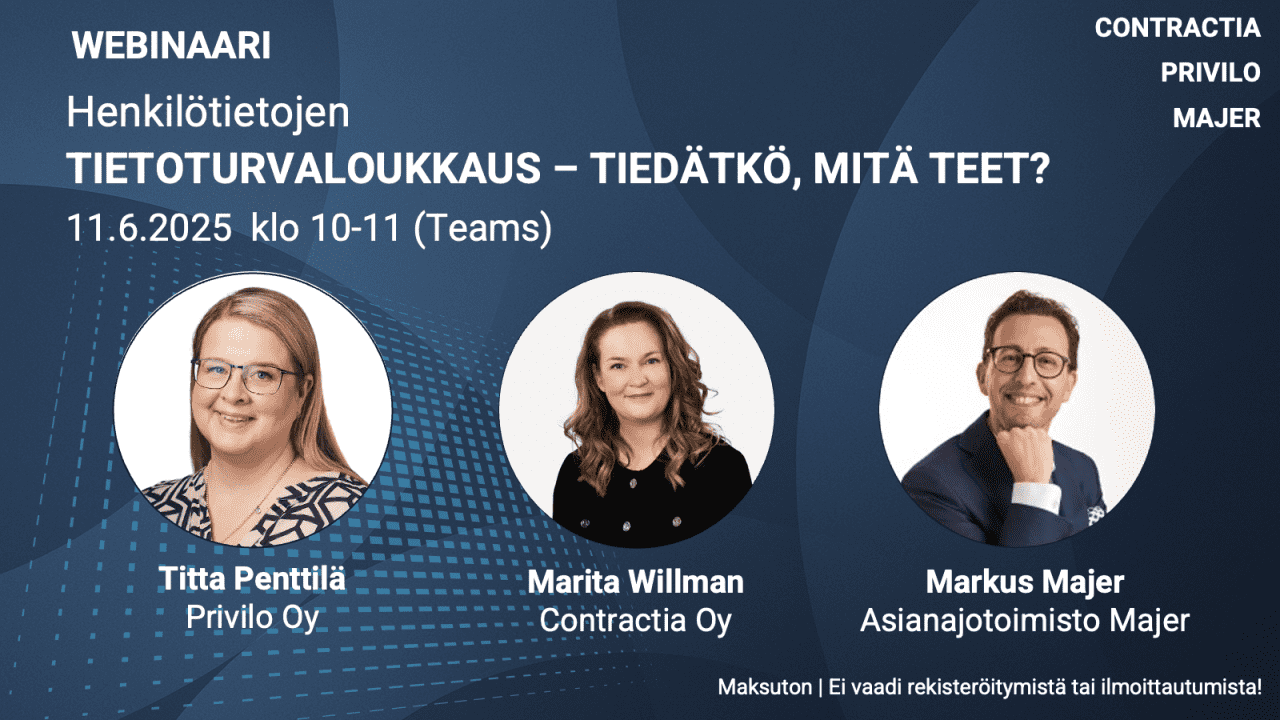 Henkilötietojen tietoturvaloukkaus webinaari